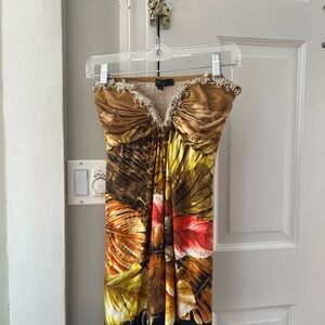 Tropical Print Sky Strapless Dress